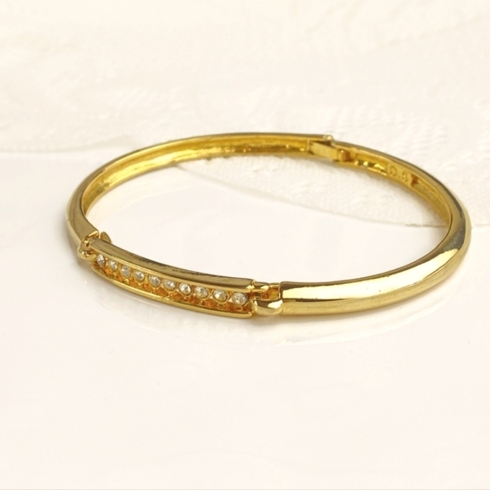 Bright Gold Plated Minimalist Crystal Hinged Bangle Bracelet